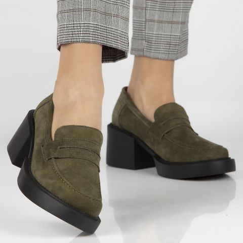 Skórzane półbuty damsie Filippo DP4685/23 KH khaki